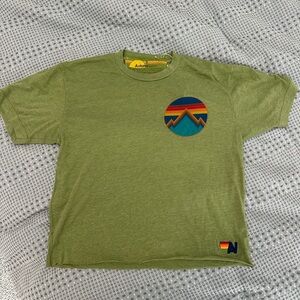 Aviator Nation Green Tee with Rainbow Mountain Patch